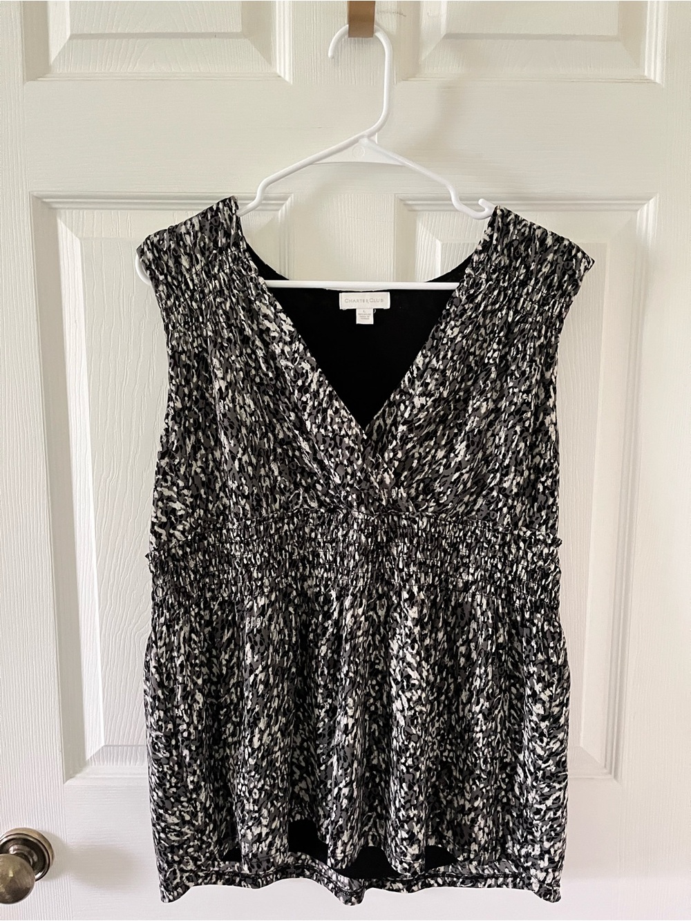 Charter Club Black and White Abstract Print Peplum Sleeveless Top